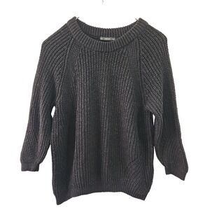 Zara Knit Sweater Women Size Medium Black Chunky Ribbed Cozy Minimalist